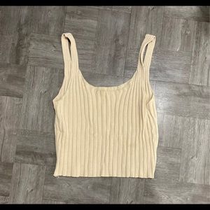 SHEIN Ribbed Knit Crop Tank Top - Apricot Small